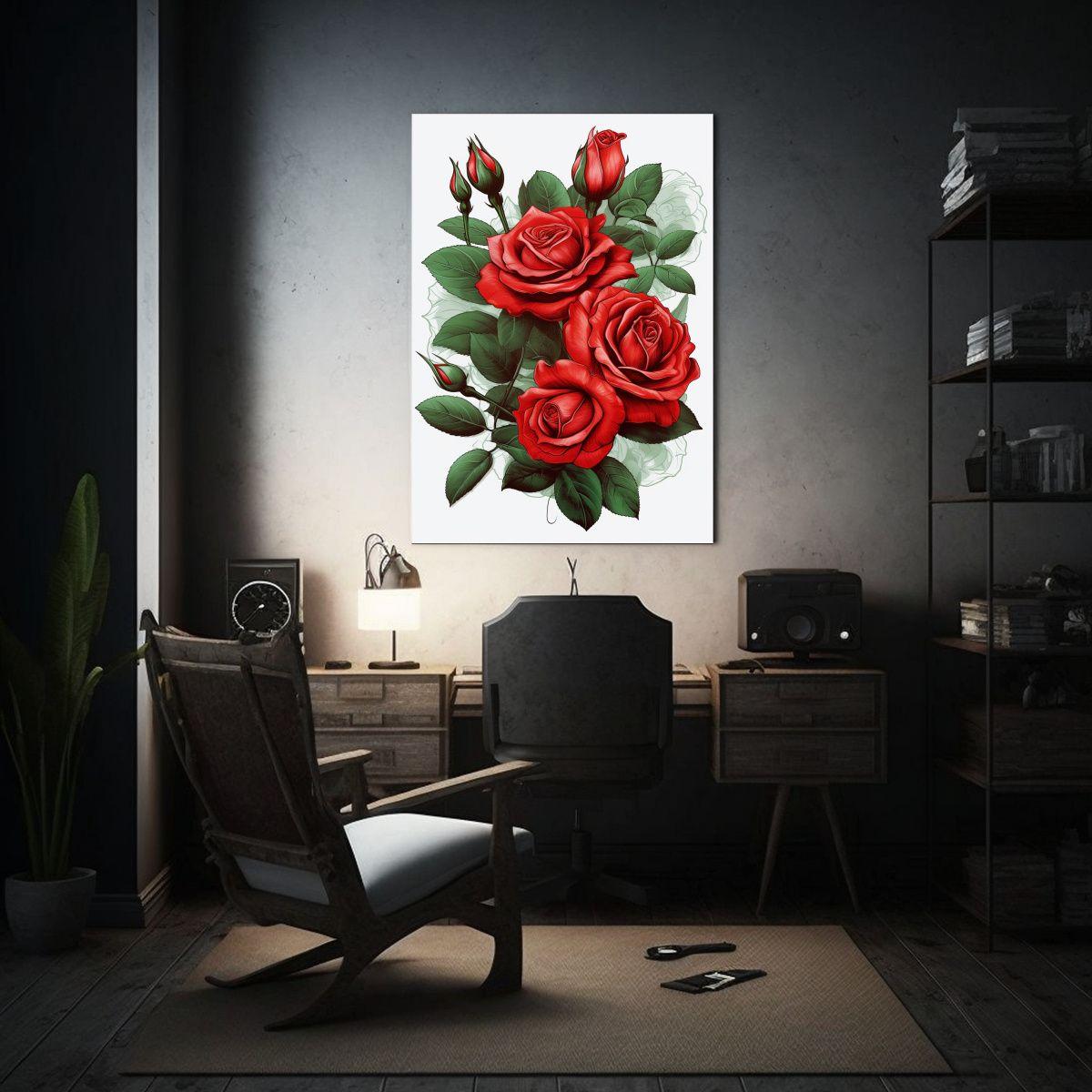 Cuadro De Rosas Rojas Con Hojas Verdes En Lienzo 30x45cm-2