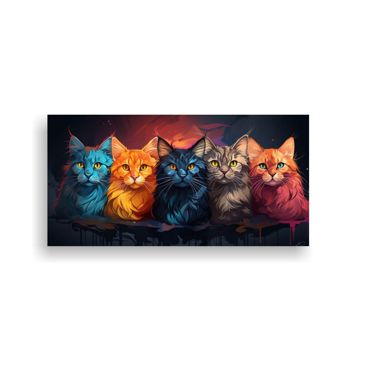 Lienzo Con Motivo Inspirador De Gatos En Colores 140x70cm-0