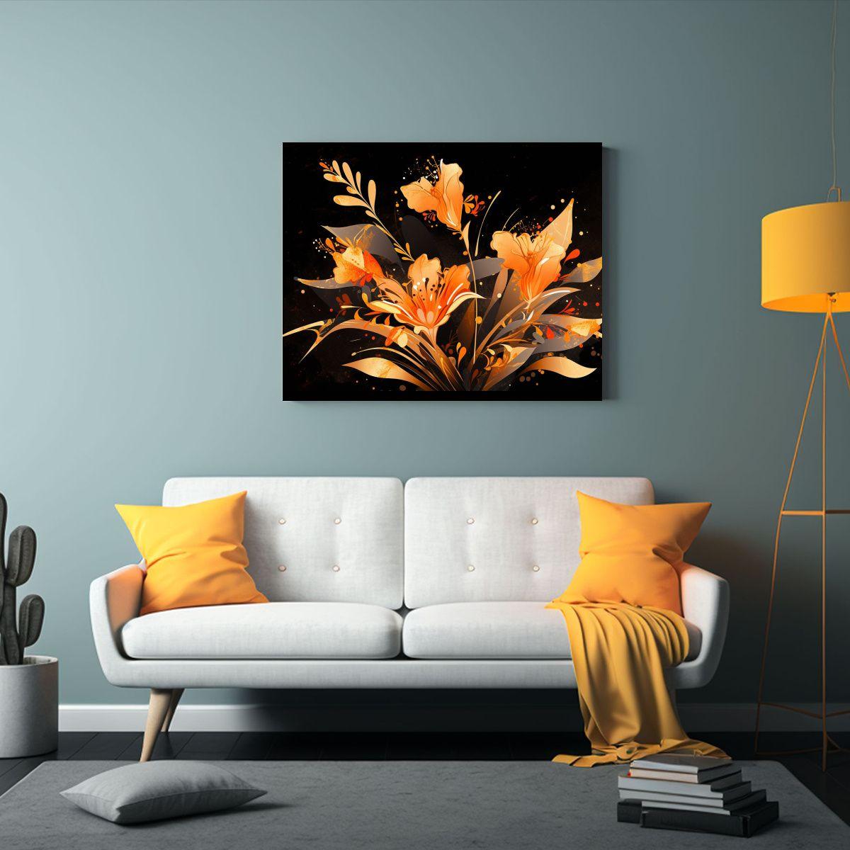 Cuadro Imagen Multicolor Neonoir Con Colores Naranja Y Oro 65x50cm-2