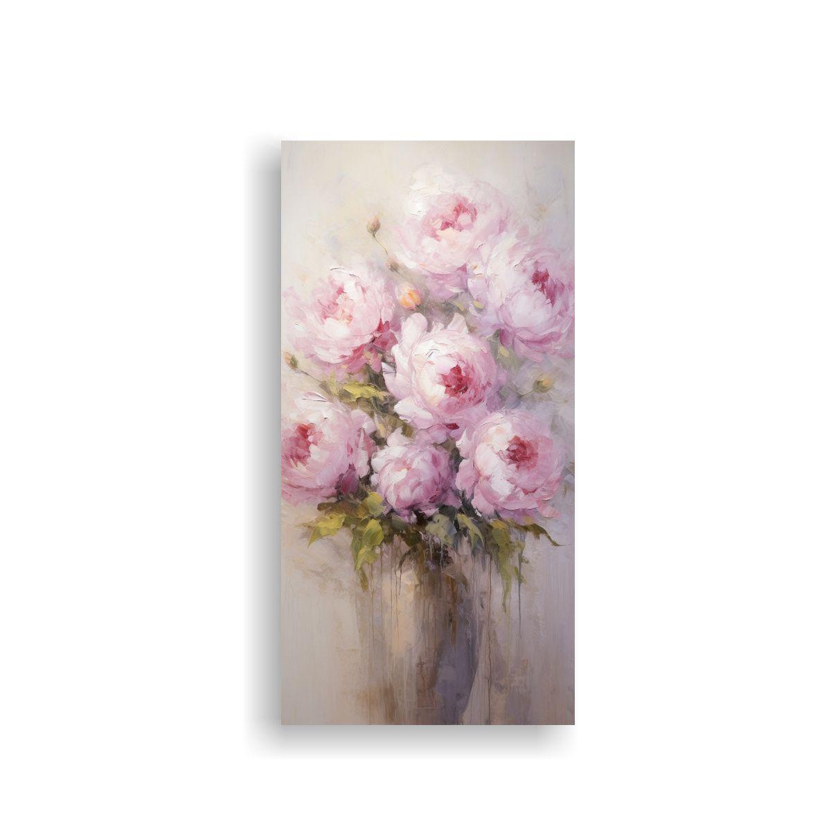 Pintura En Lienzo Estilo Decorativo Con PEONÍAS 20x40cm-0