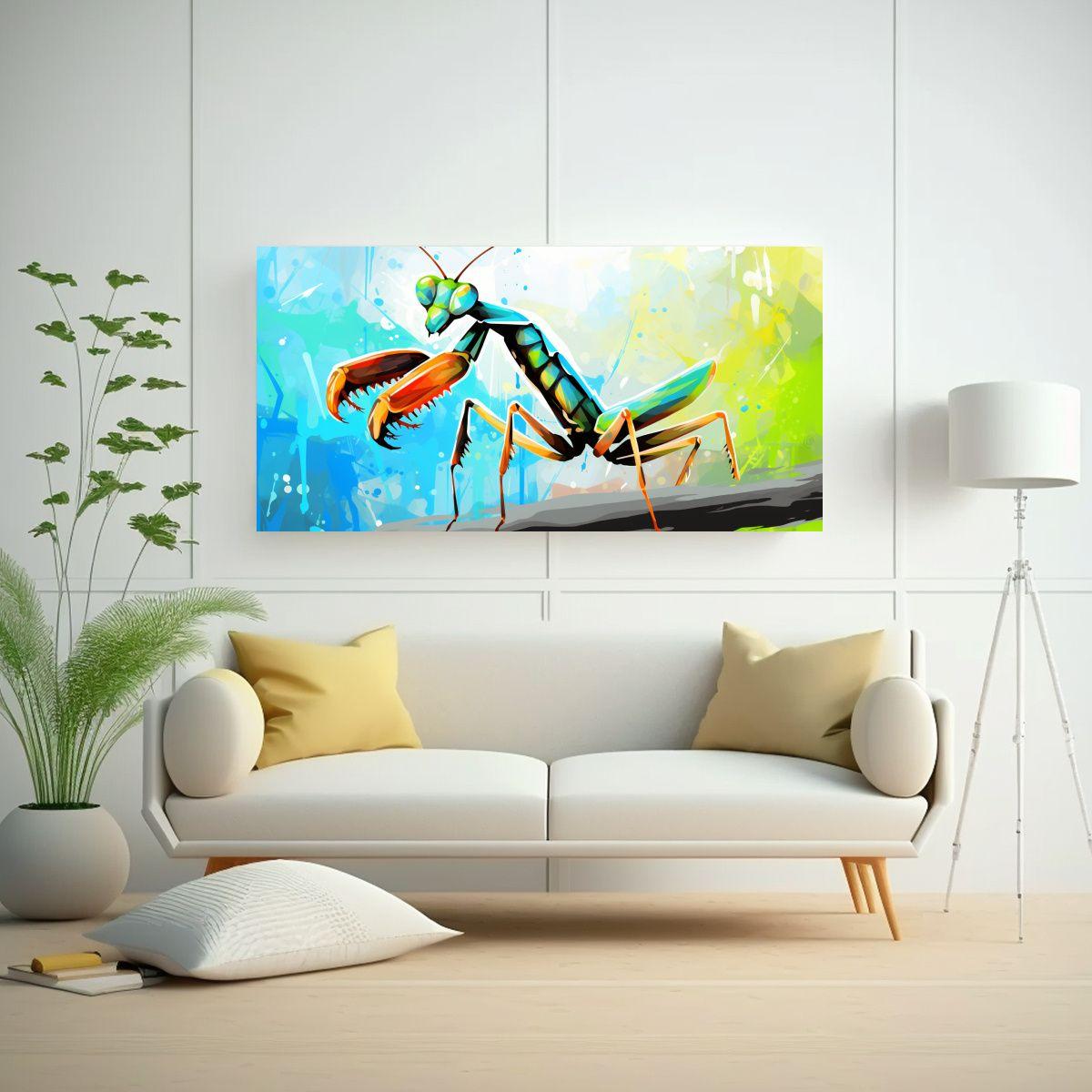 Cuadro Arte Gráfico Mantis Orando En Colores 140x70 Cm-2