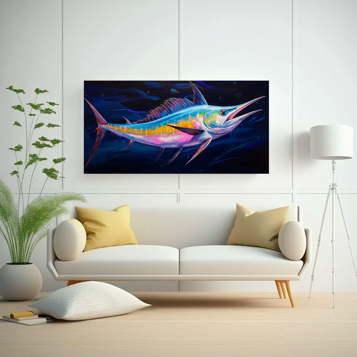 Pintura Al Estilo óleo Elegante De Blue Marlin 80x40 Cm-2