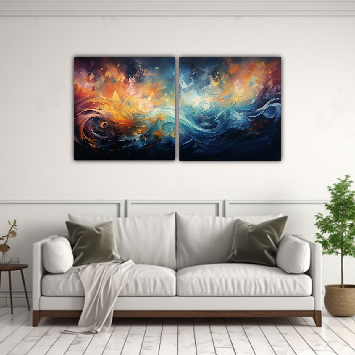 Pintura Decorativa Abstracta En Ondas Luminosas 100x50 Cm-2