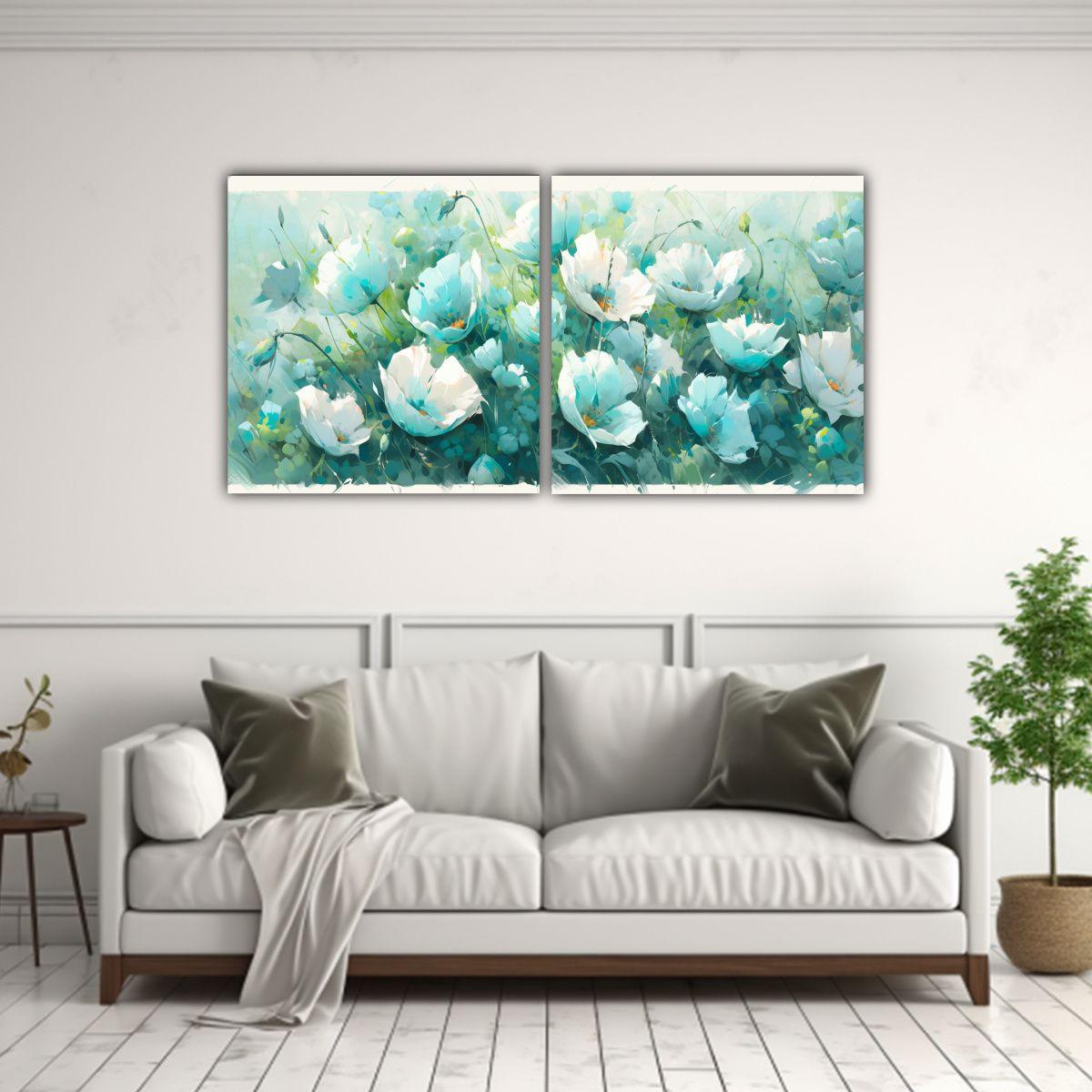 Pintura Diptico Colores Alegre En Estilo Turquesa 60x30 Cm-2
