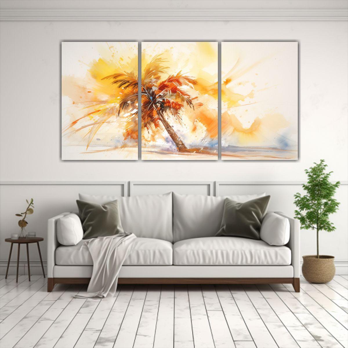 Tríptico Abstracto Palma De Árbol Colores 150x75 Cm-2