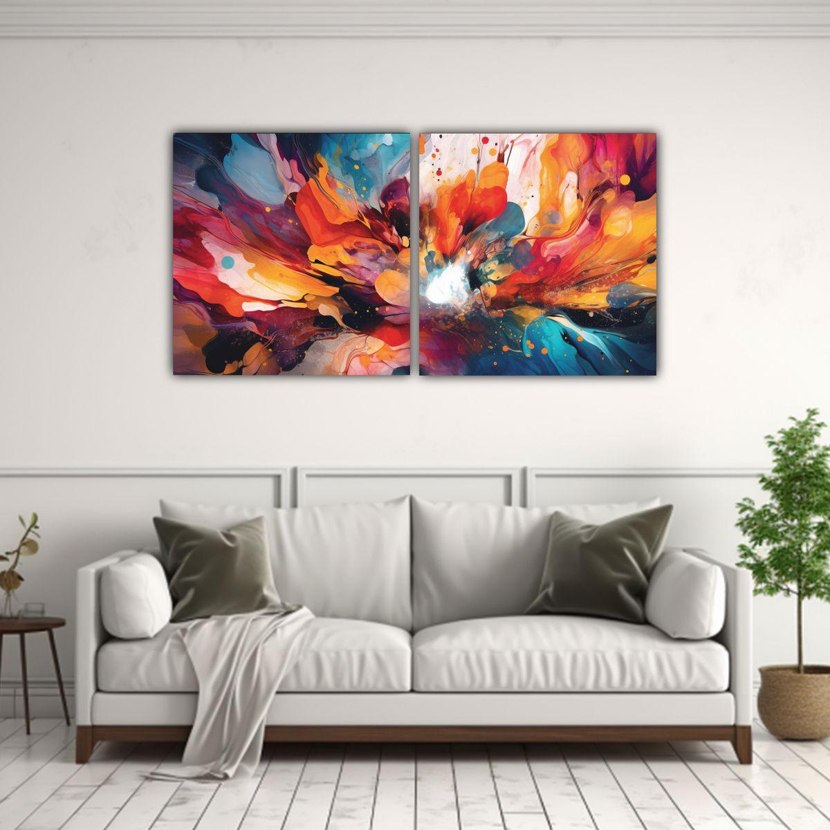 Díptico Abstracto Colorido: Arte Decorativo 160x80 Cm-2