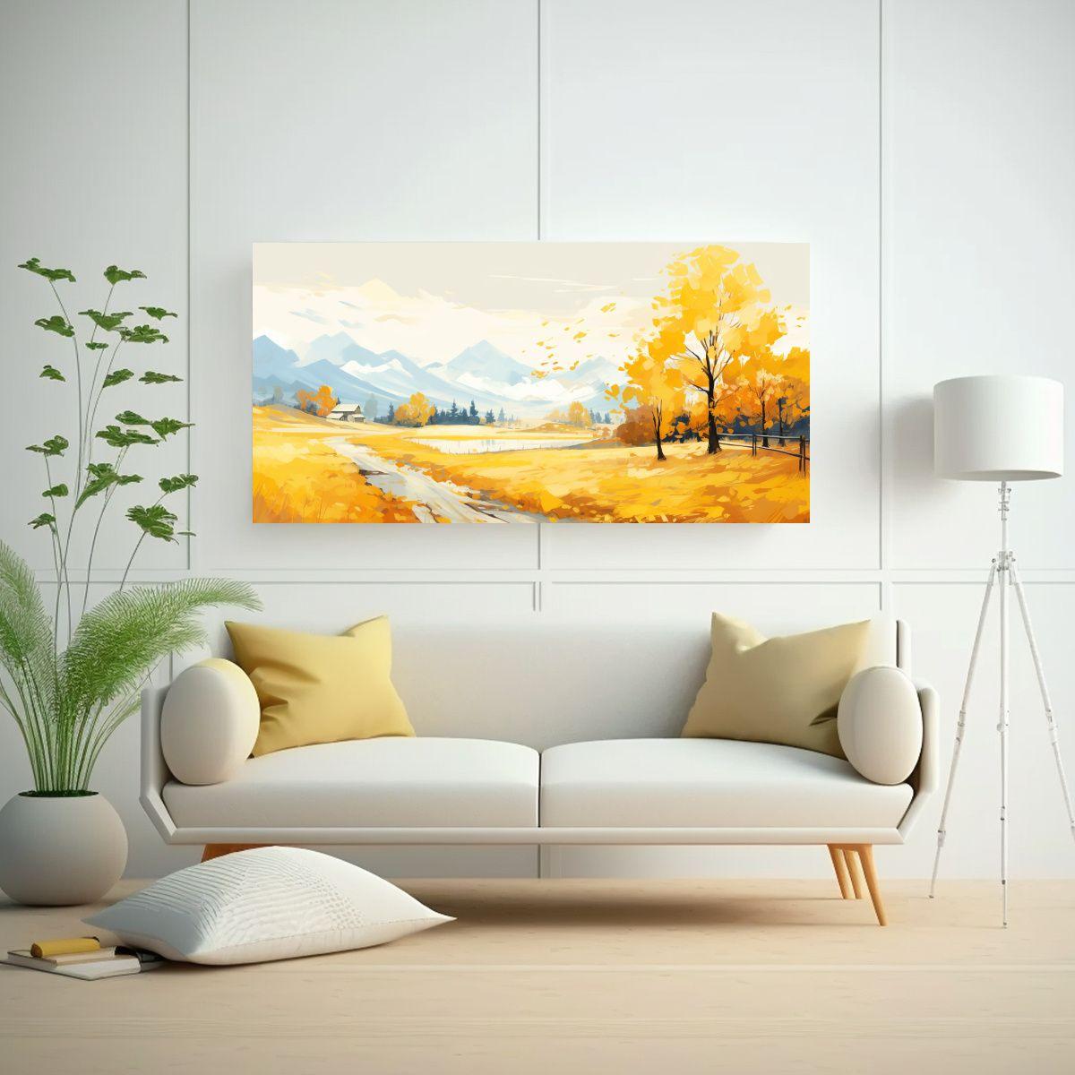 Paisaje De Otoño Con Colores Amarillos En Arte 60x30 Cm-2