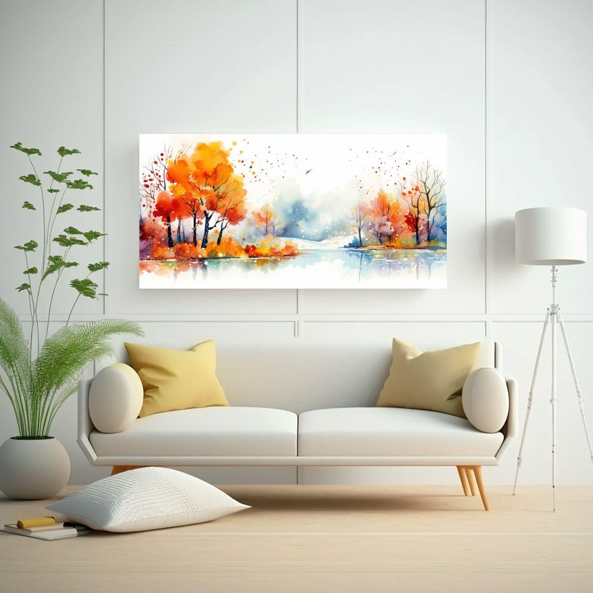 Paisaje Otoñal Moderno Con Acuarelas Colores Neo 60x30cm-2