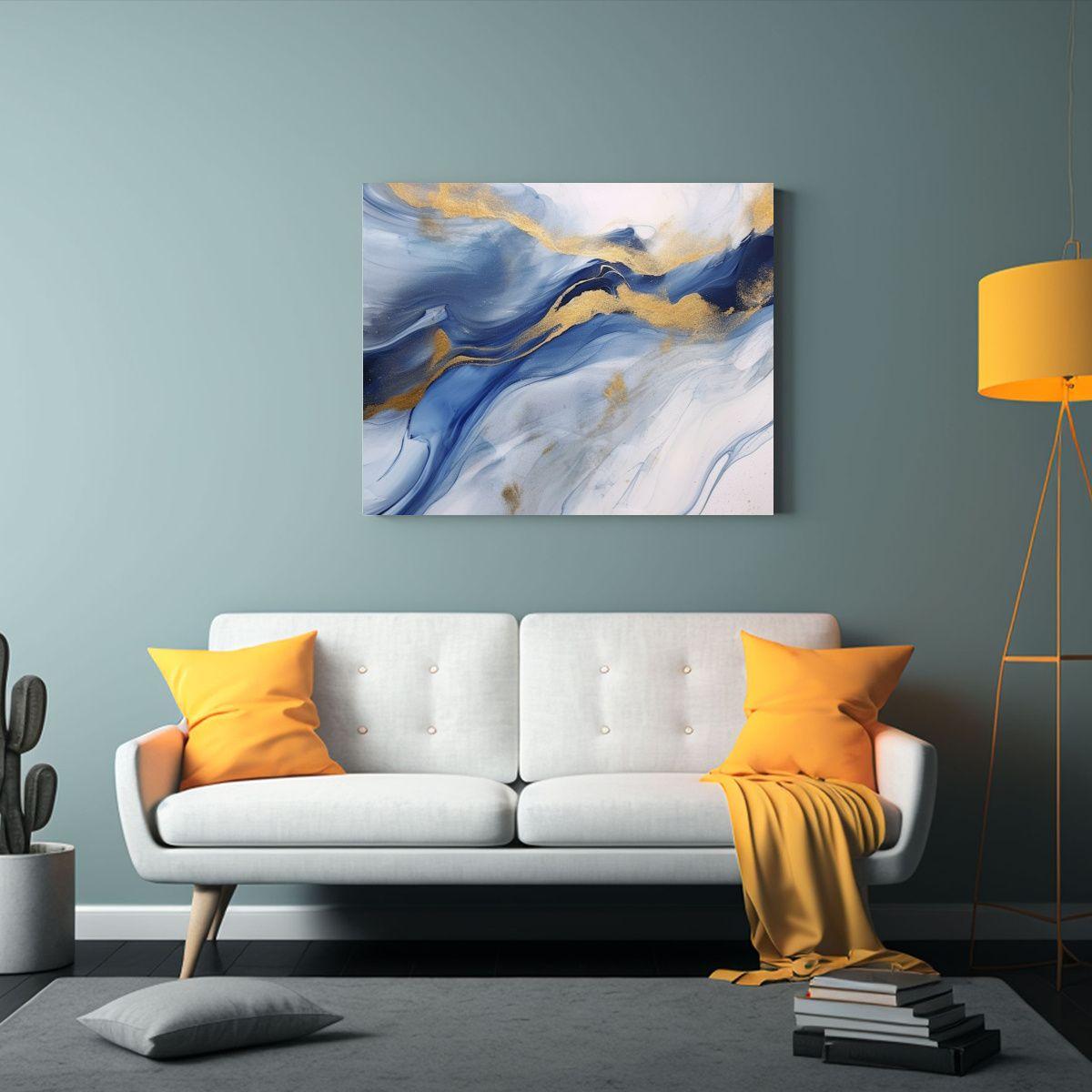 Pinturas Decorativas De Arte Abstracto En Tinta Blanco Azul  30x20cm-2