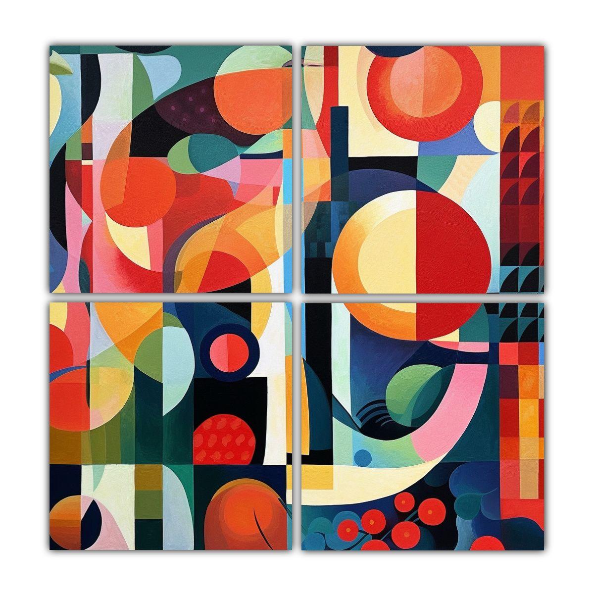 Cuadro Abstracto Con Formas Coloridas En Tonos 100x100 Cm-0