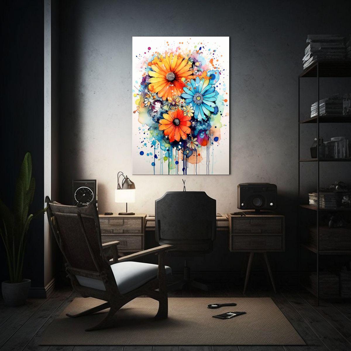 Pintura Cuadro Abstracción Flores Acuarela RGB 40x60cm-2