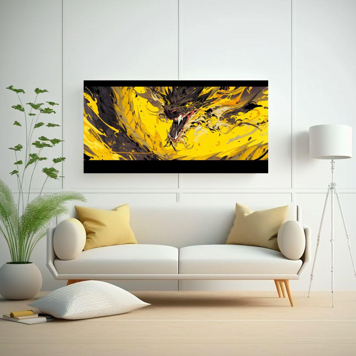 Cuadro Moderno: Dragón Amarillo En Bastidor Atmos 80x40cm-2