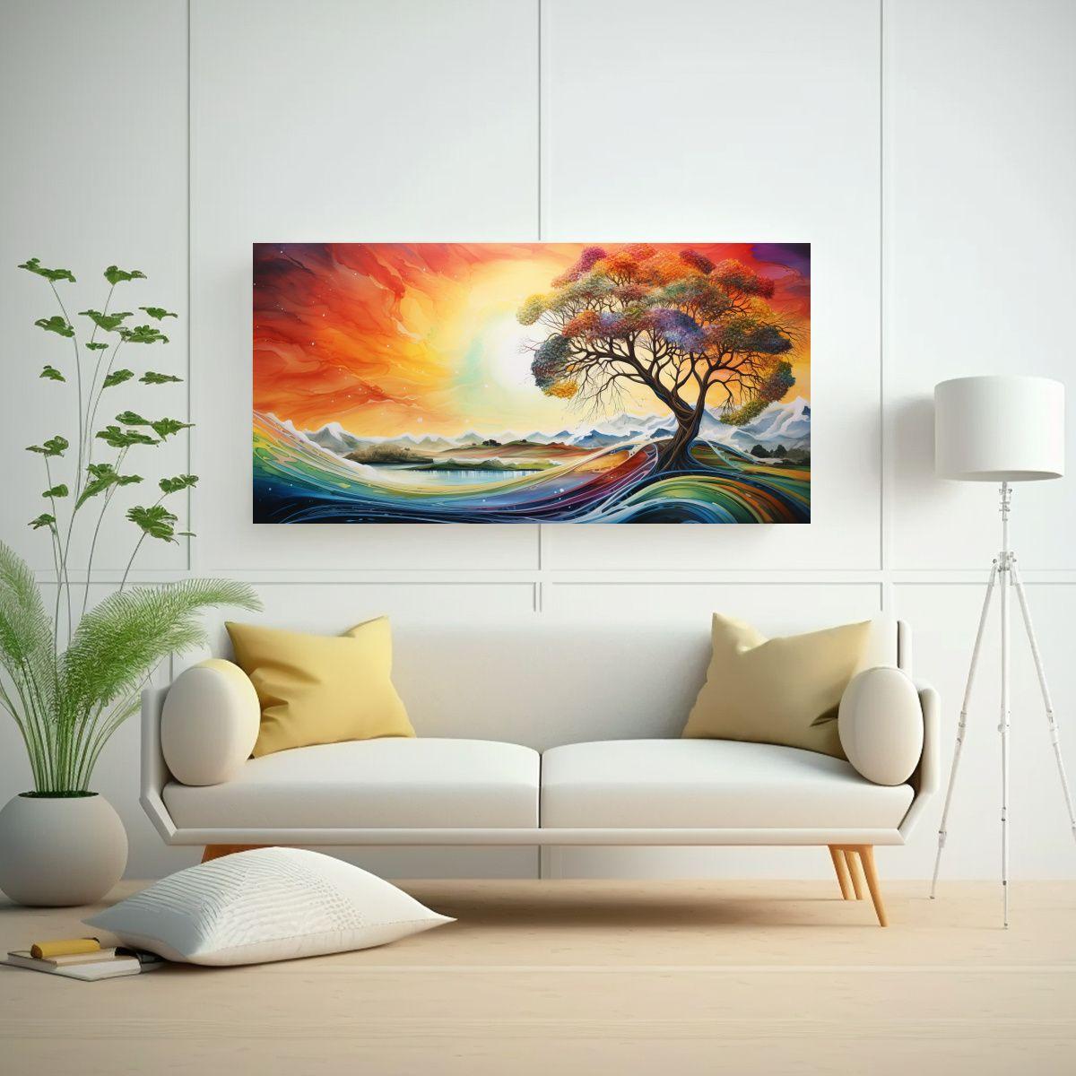 Paisaje Abstracto Arcoíris Acuarelas Naturaleza 160x80 Cm-2