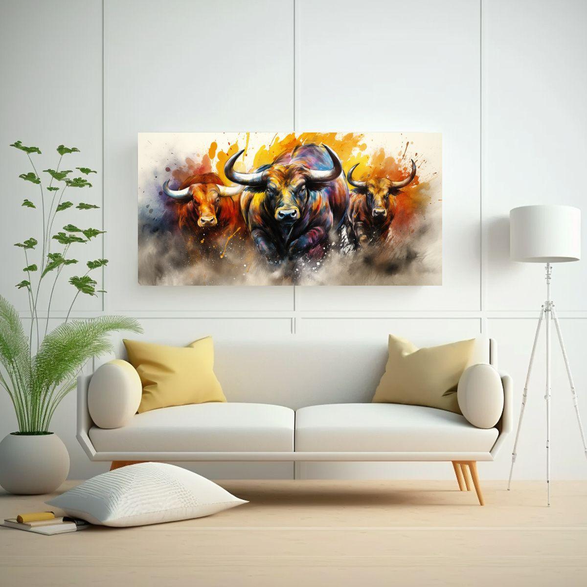 Pintura Estilo Acuarelas Coloridas De Toros Para D 80x40cm-2