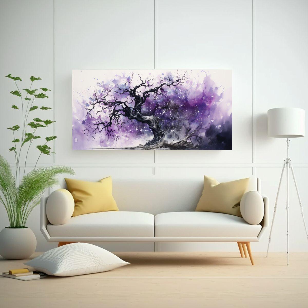 Cuadro Abstracto Árbol De Acebo Morado Y Negro 160x80cm-2