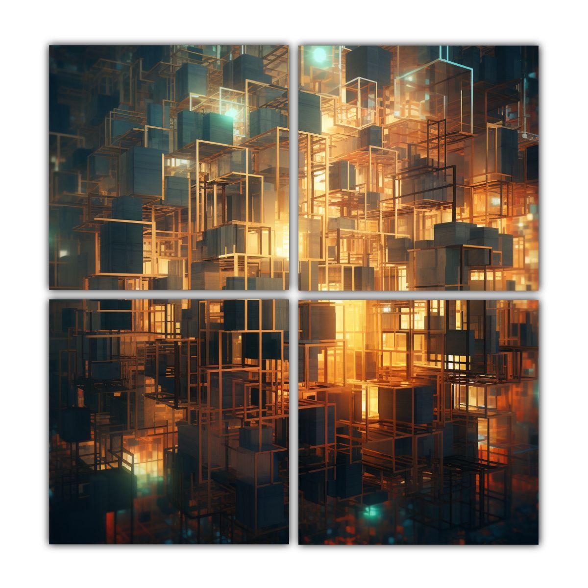 Pinturas Abstractas Cuadriptico De Riqueza Visual 160x160 Cm-0