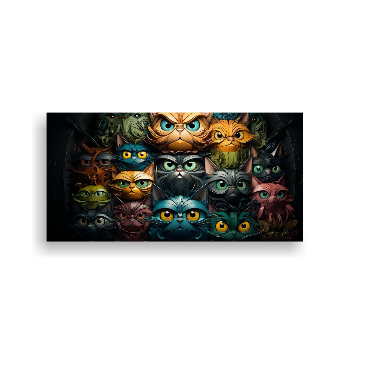 Cuadro Abstracto De Gatos De Colores Apilados. 40x20cm-0