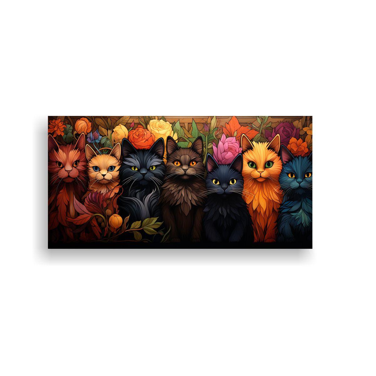 Cuadro Moderno Relieve Gatos Negros Sonrientes 80x40cm-0