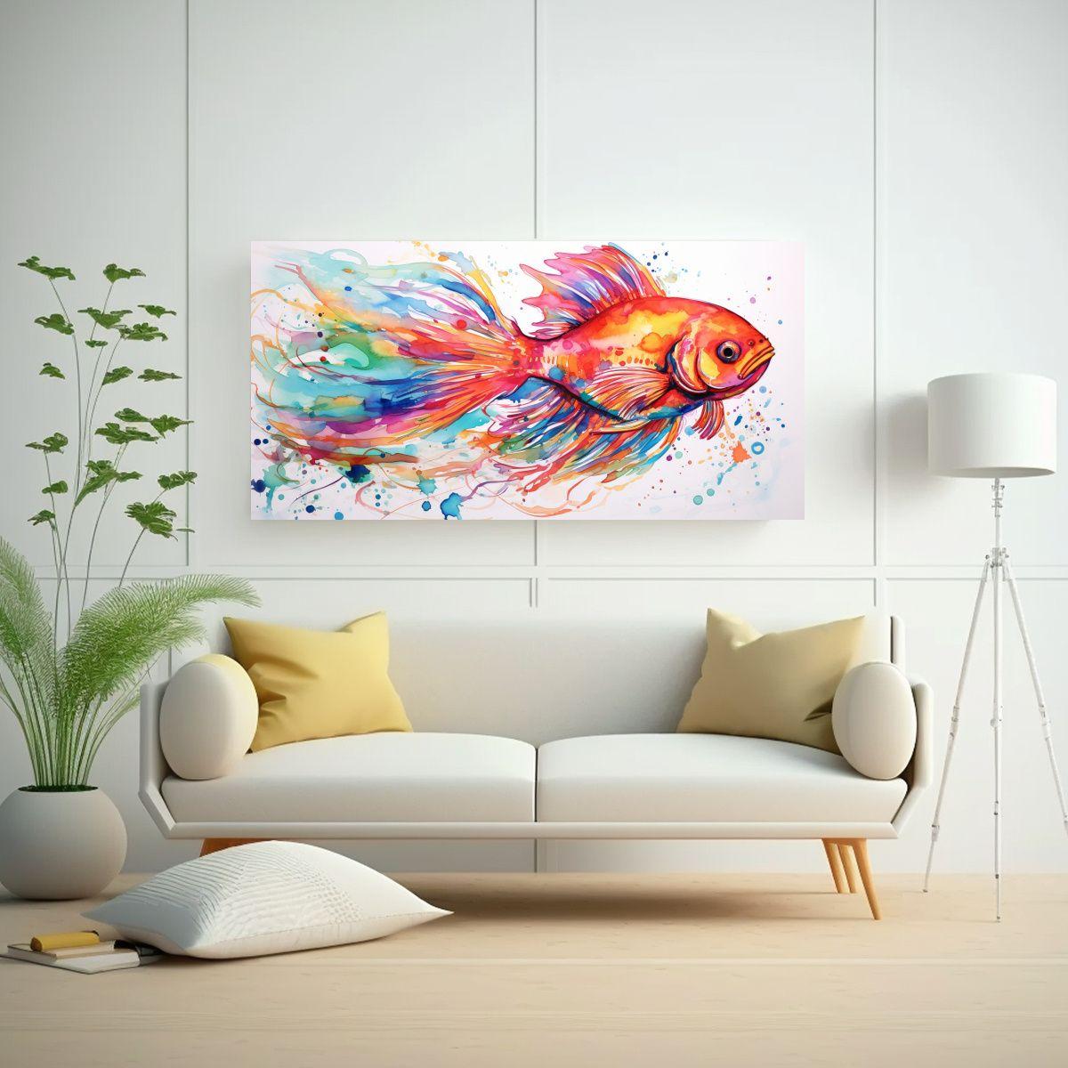 Arte Minimalista Acuario Peces En Colores Vibrante 80x40cm-2