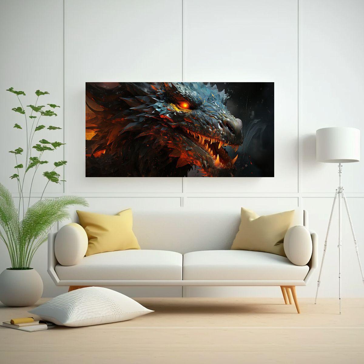 Cuadro Elegante Estilo Galería: Dragón En Tonos 60x30cm-2