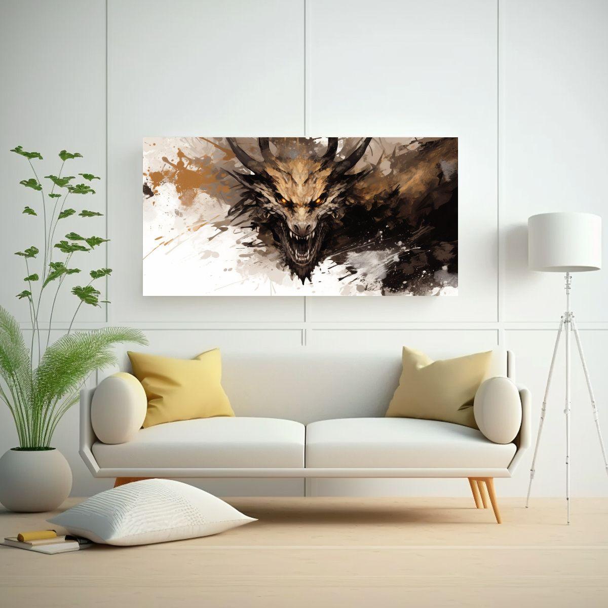 Pinturas Decorativas De Dragón En Tonos Marrón 60x30cm-2
