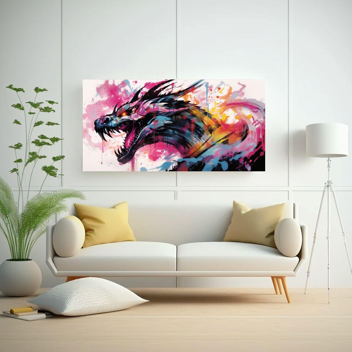 Lienzo De Tela Moderno Con Dragón En Ricos 100x50 Cm-2