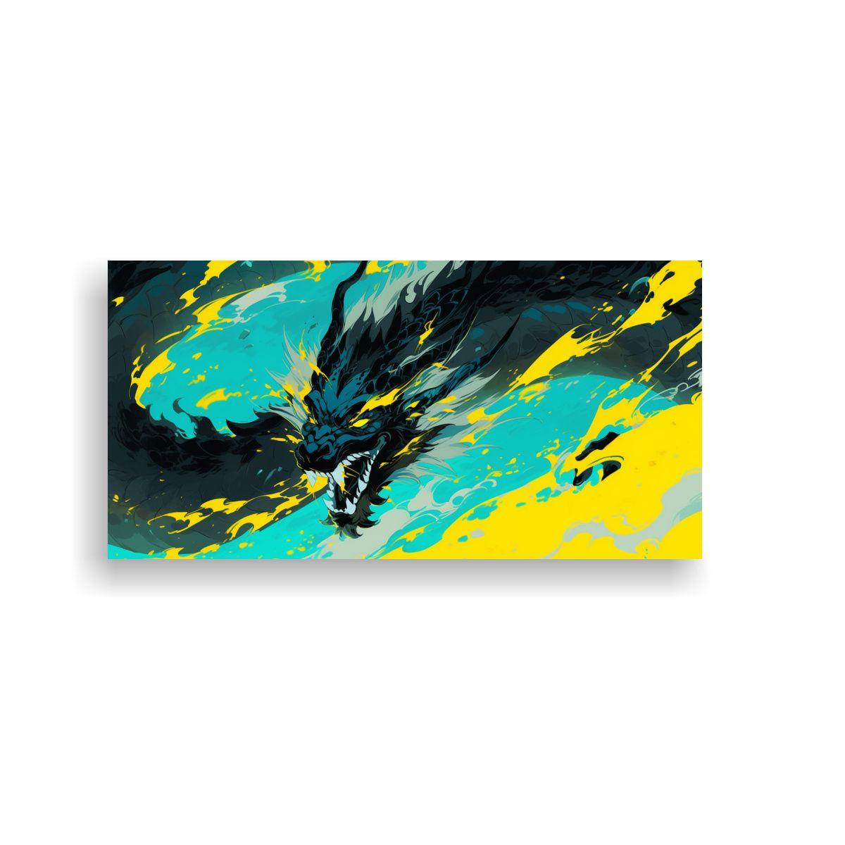 Cuadro Calidos Relieve Dragon Amarillo Y Turquesa  120x60cm-0