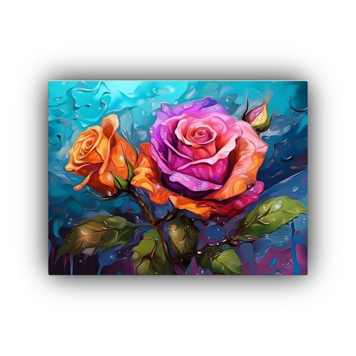 Pintura De Pared Abstracta Con Flores De Rosa 45x30cm-0