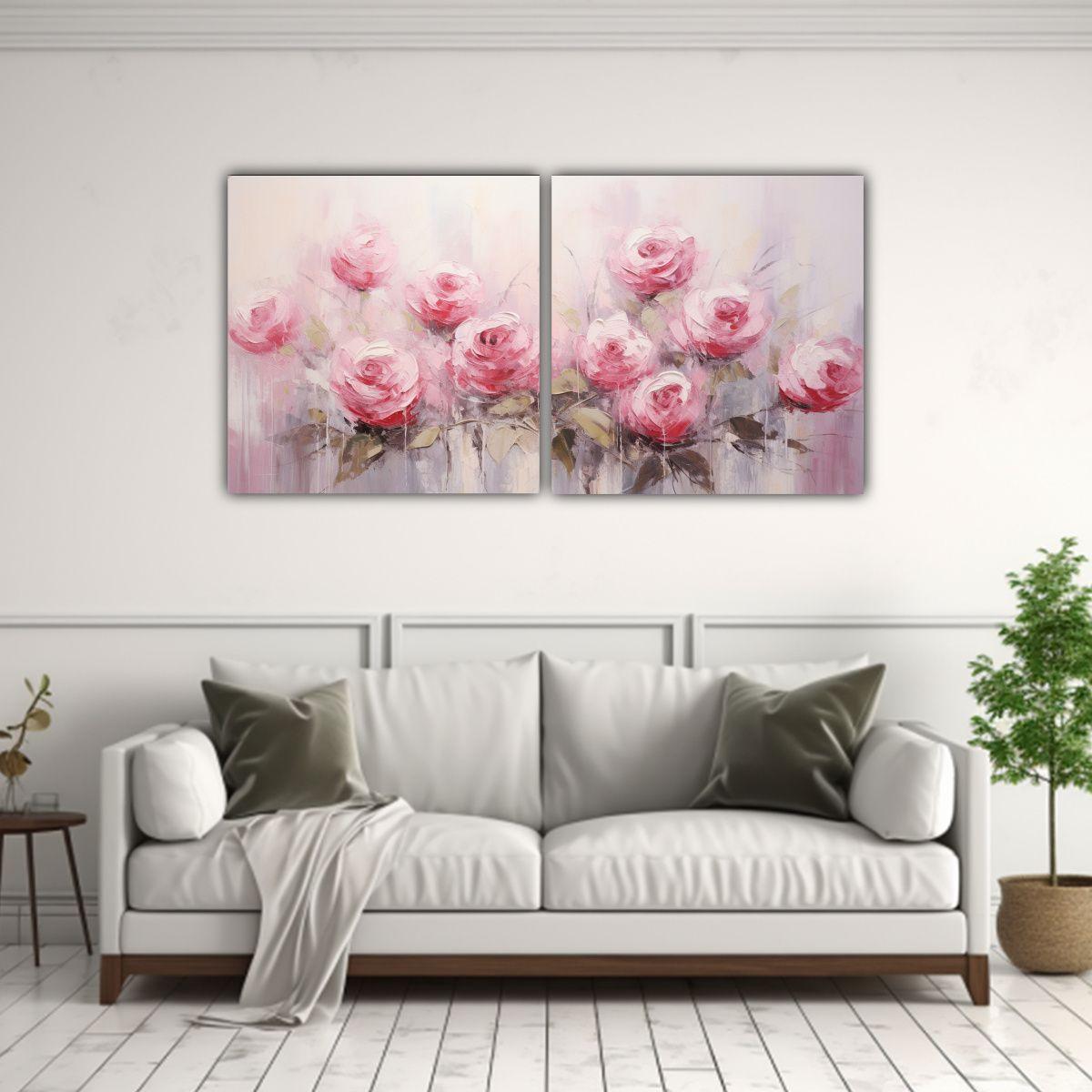 Lienzos Diseño Alegre De Rosas Rosadas Pintura 80x40 Cm-2
