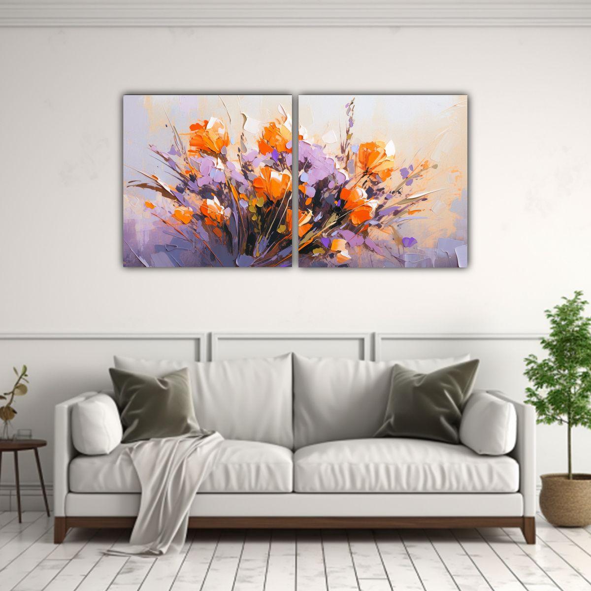 Pintura Vanguardia Para Sala En Lienzos, Flores 100x50 Cm-2