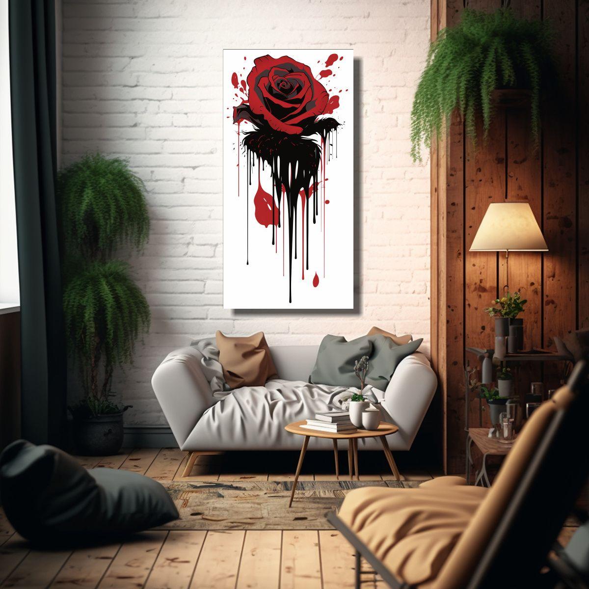Cuadro Moderno Ambiente Con Rosa Sangrante Y 40x80 Cm-2