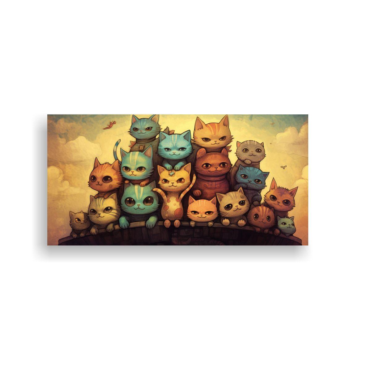 Cuadro Acuarela Gatos En Montón De Colores 140x70cm-0
