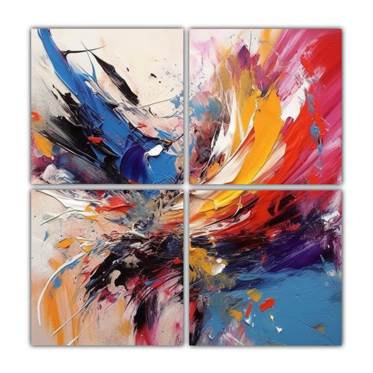 Cuatro Pinturas En Lienzo Moderno, Perspectiva 200x200 Cm-0