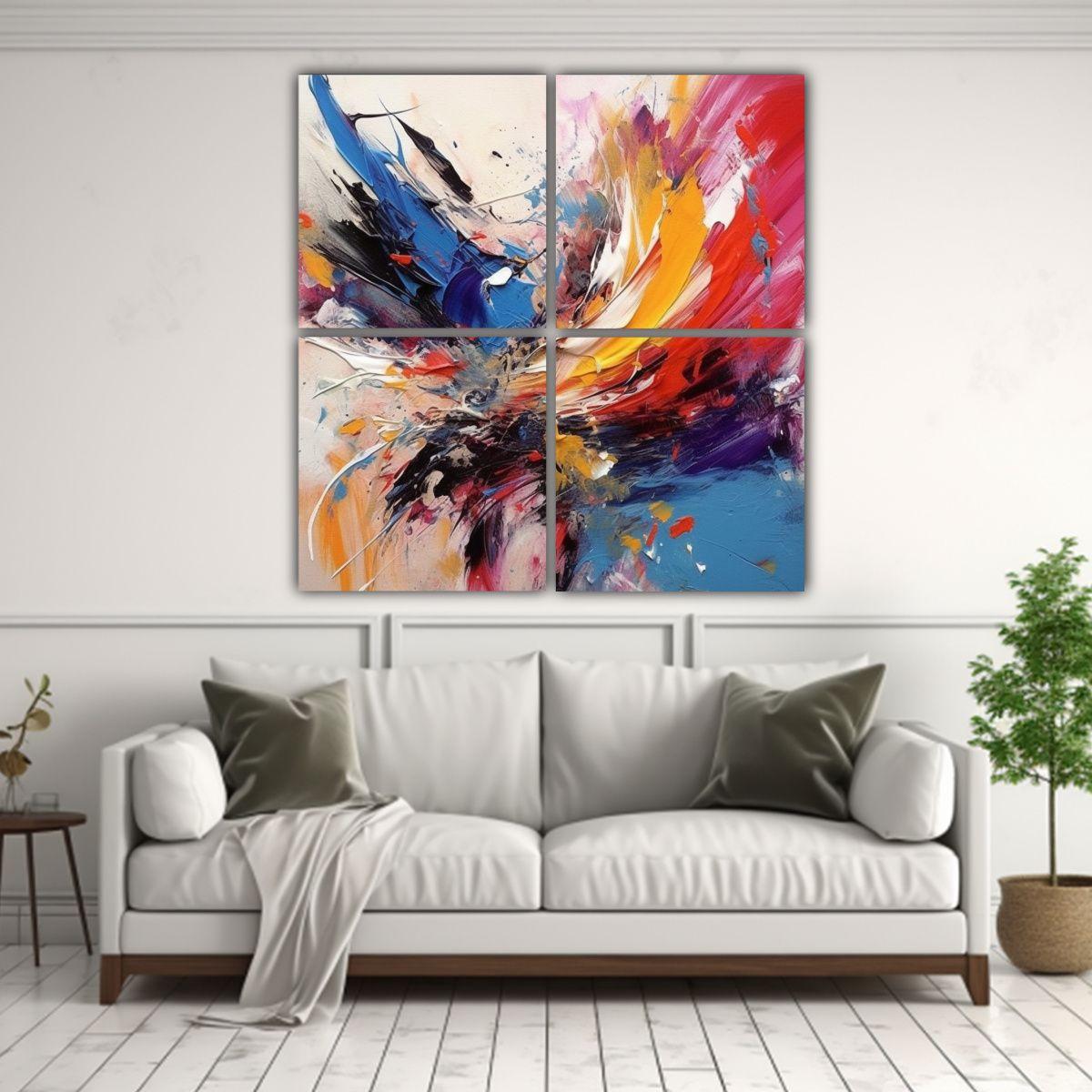 Cuatro Pinturas En Lienzo Moderno, Perspectiva 200x200 Cm-2