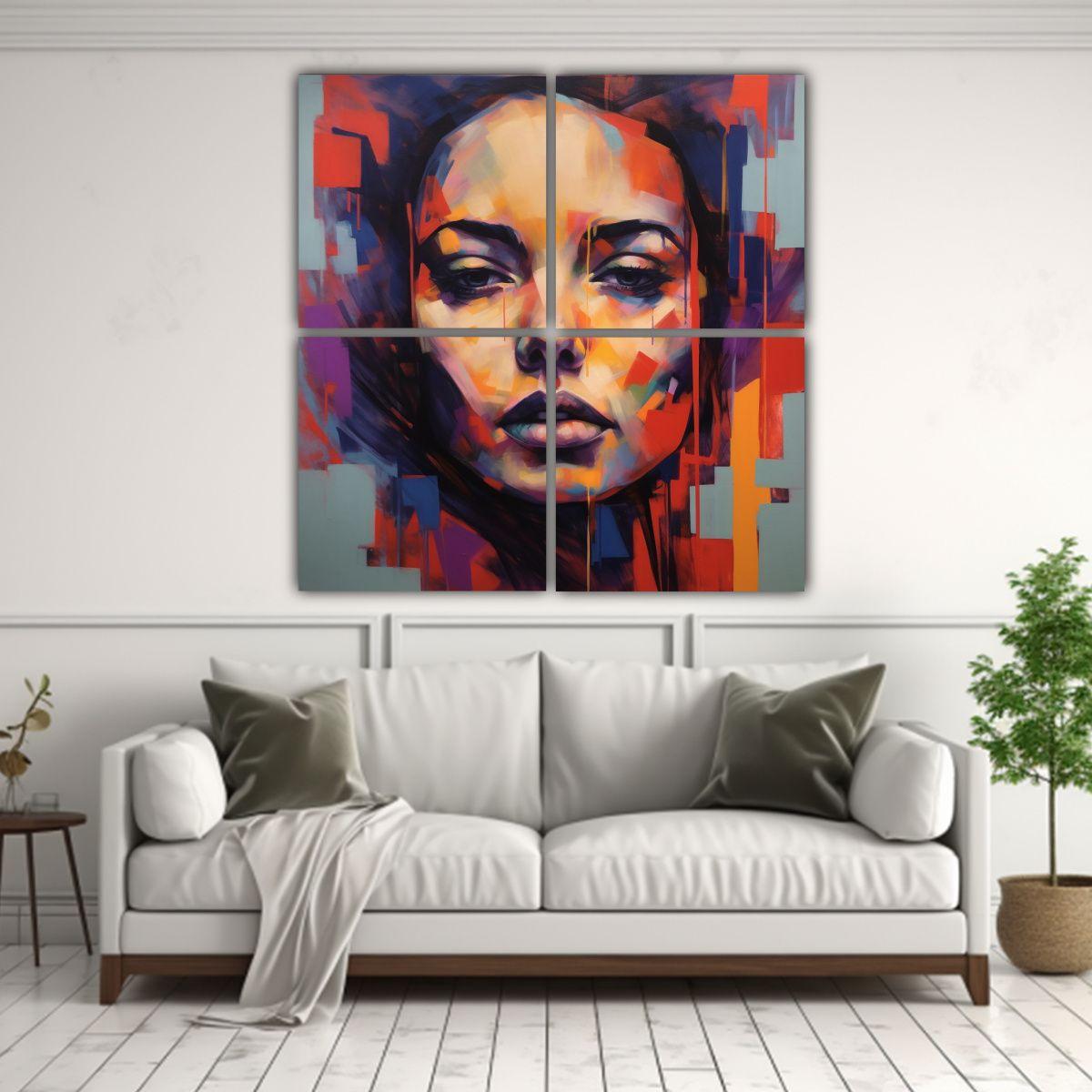 Pintura Artística Mujer Mirando Intensamente 60x60 Cm-2