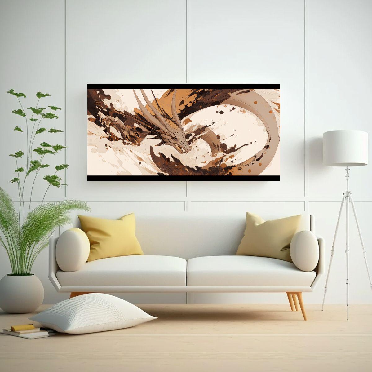 Pinturas Decorativas De Dragón En Marrón Y Blanc 100x50cm-2