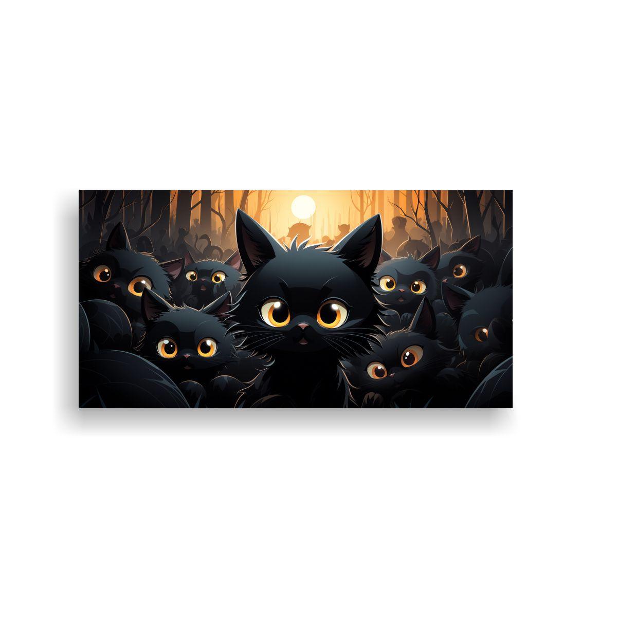 Cuadro Patron De Gato Negro En Estilo Cómic HD 40x20cm-0