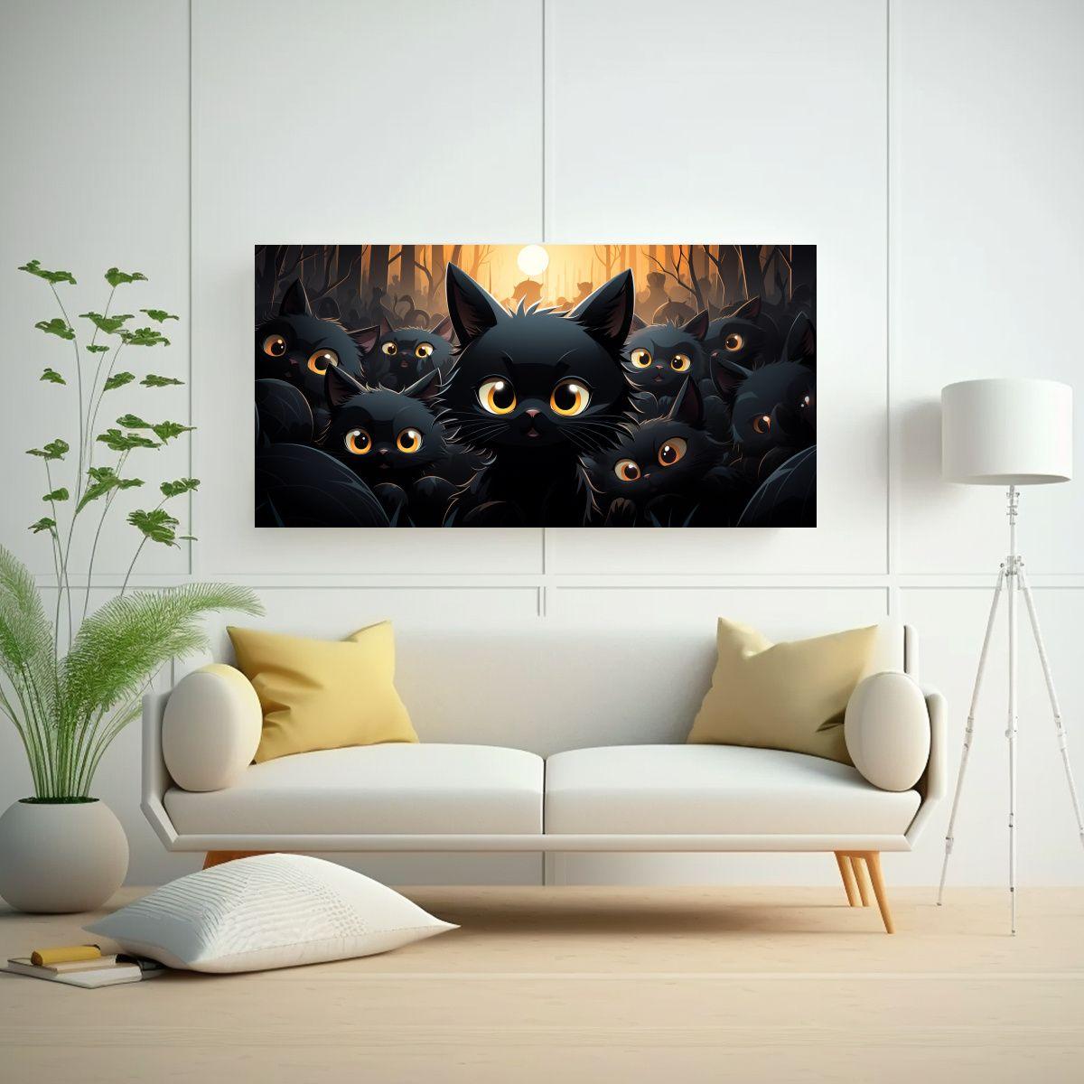 Cuadro Patron De Gato Negro En Estilo Cómic HD 40x20cm-2