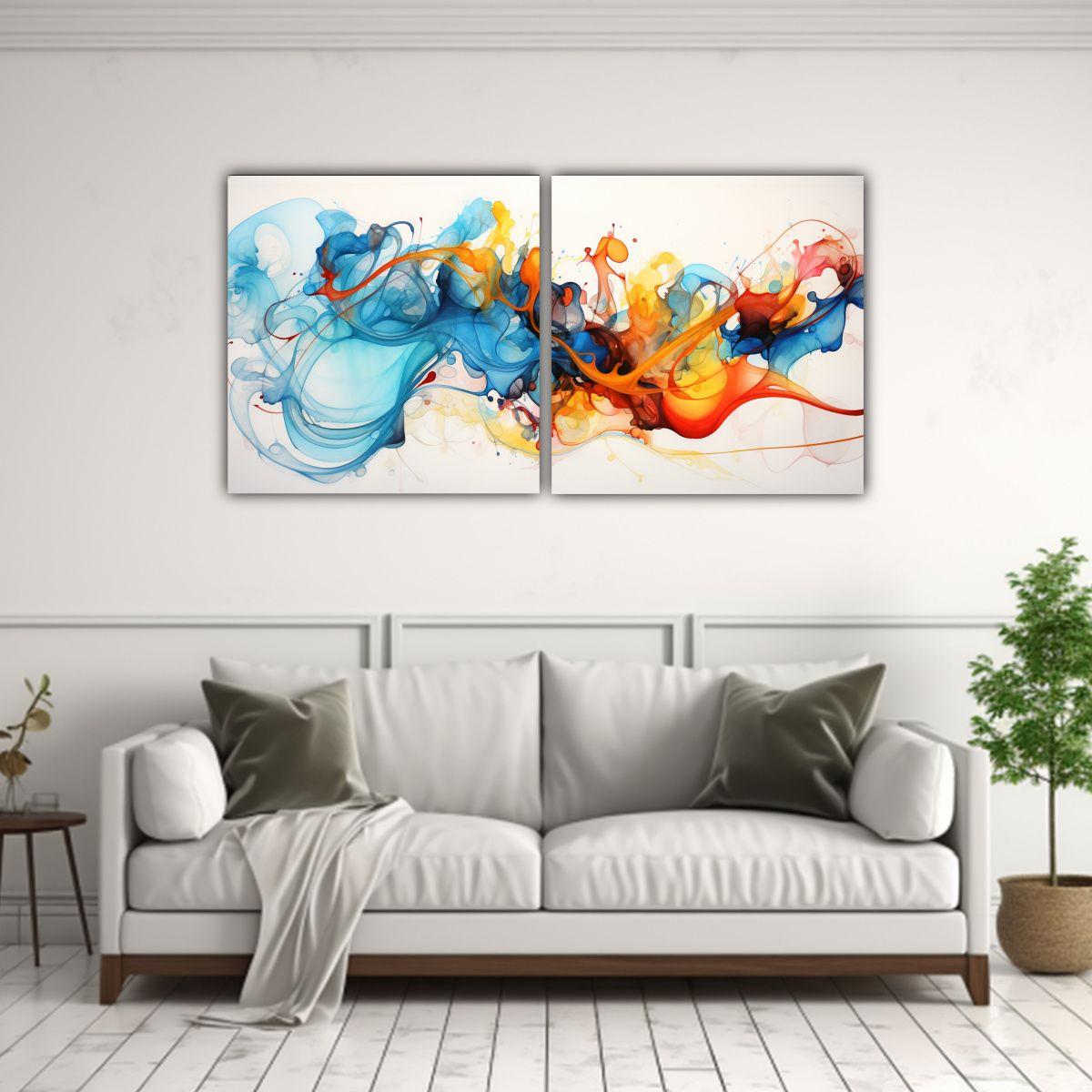 Cuadros Movimiento Contraste Acuarelas Abstractas 80x40 Cm-2