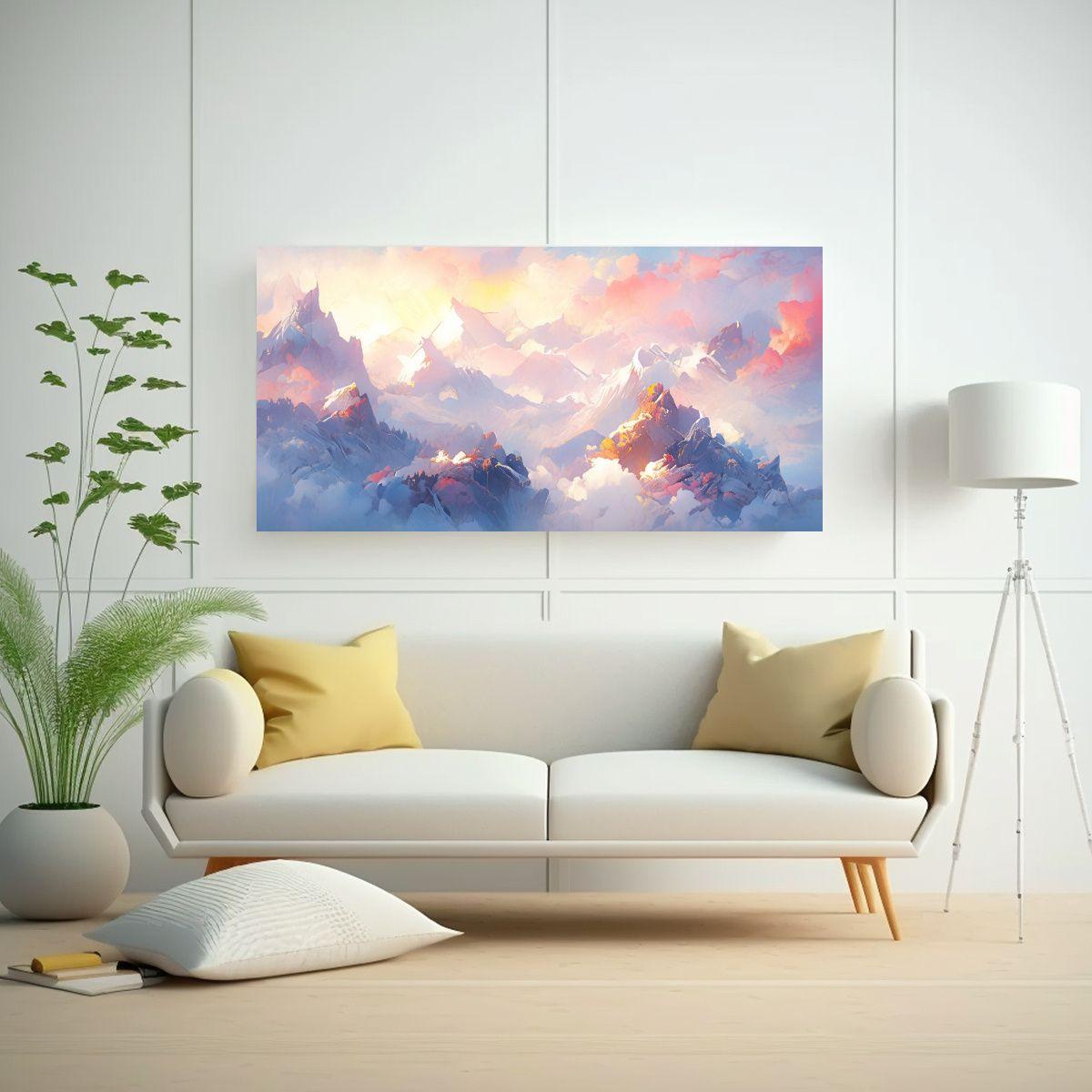 Pintura Abstracta De Montañas Nevadas Con Acuarel 100x50cm-2
