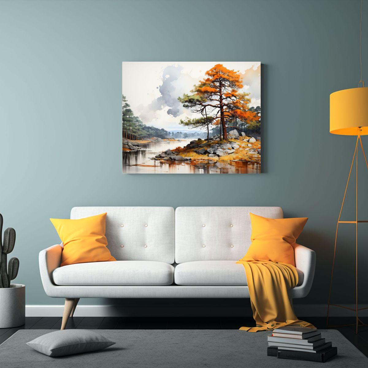 Pintura Abstracta De Un Pino Escocés En Colores Naranja Y N 65x50cm-2