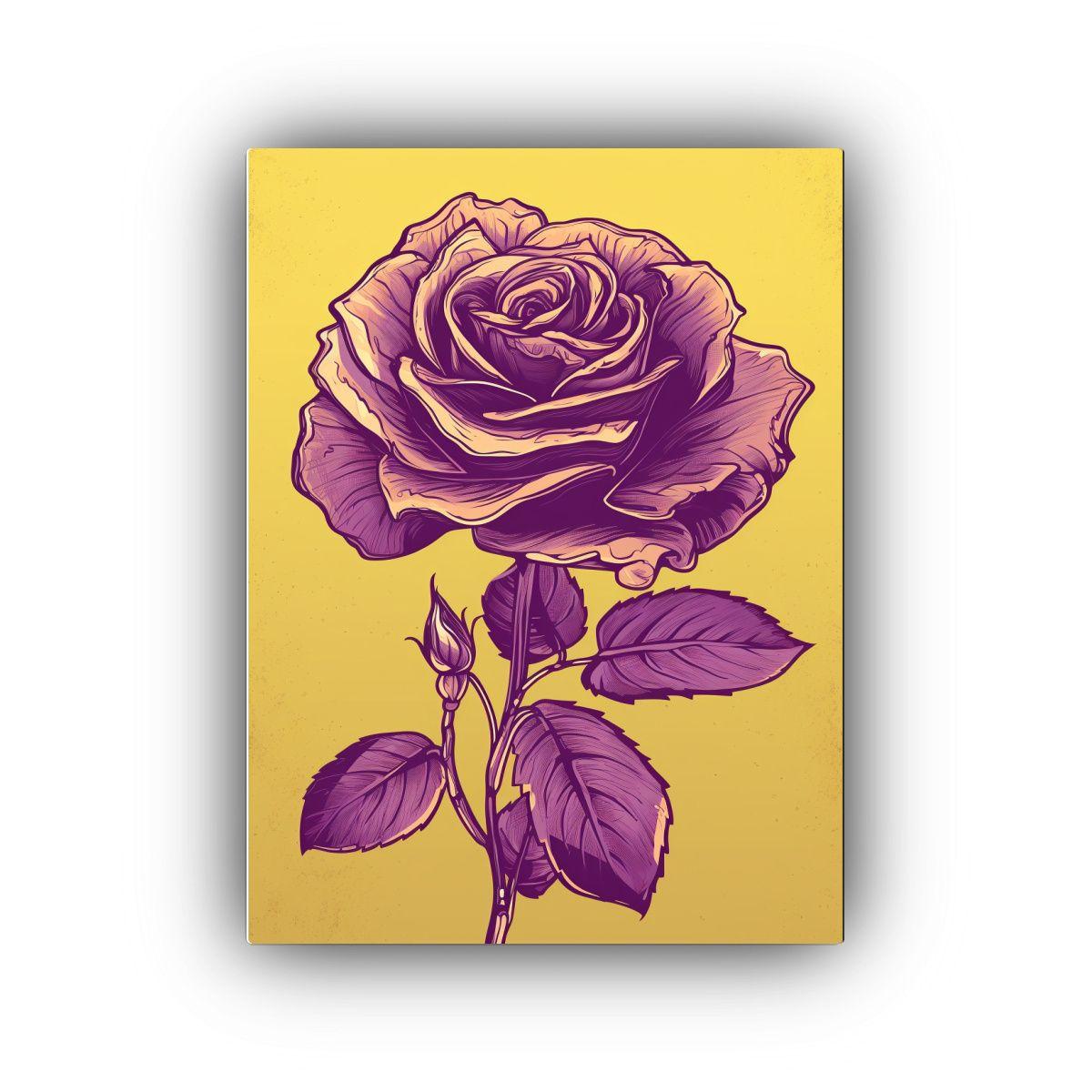 Cuadro Vintage Boceto Hermosa Rosa Morada 30x40cm-0