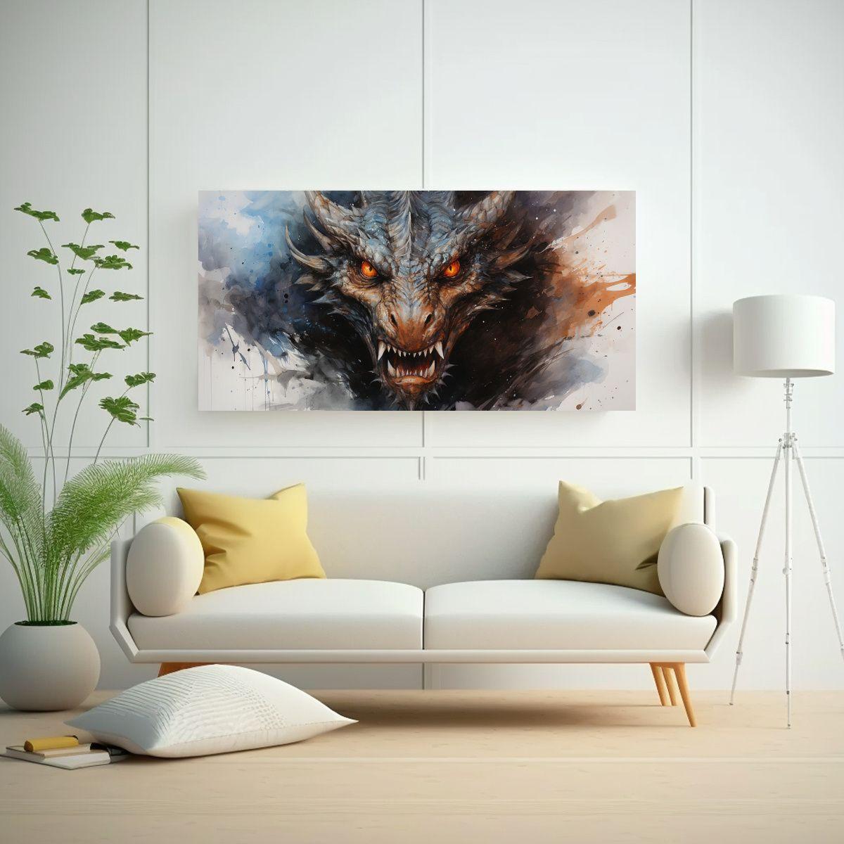 Pintura Mural Urbana Moderna: Dragón En Acuarelas 80x40cm-2