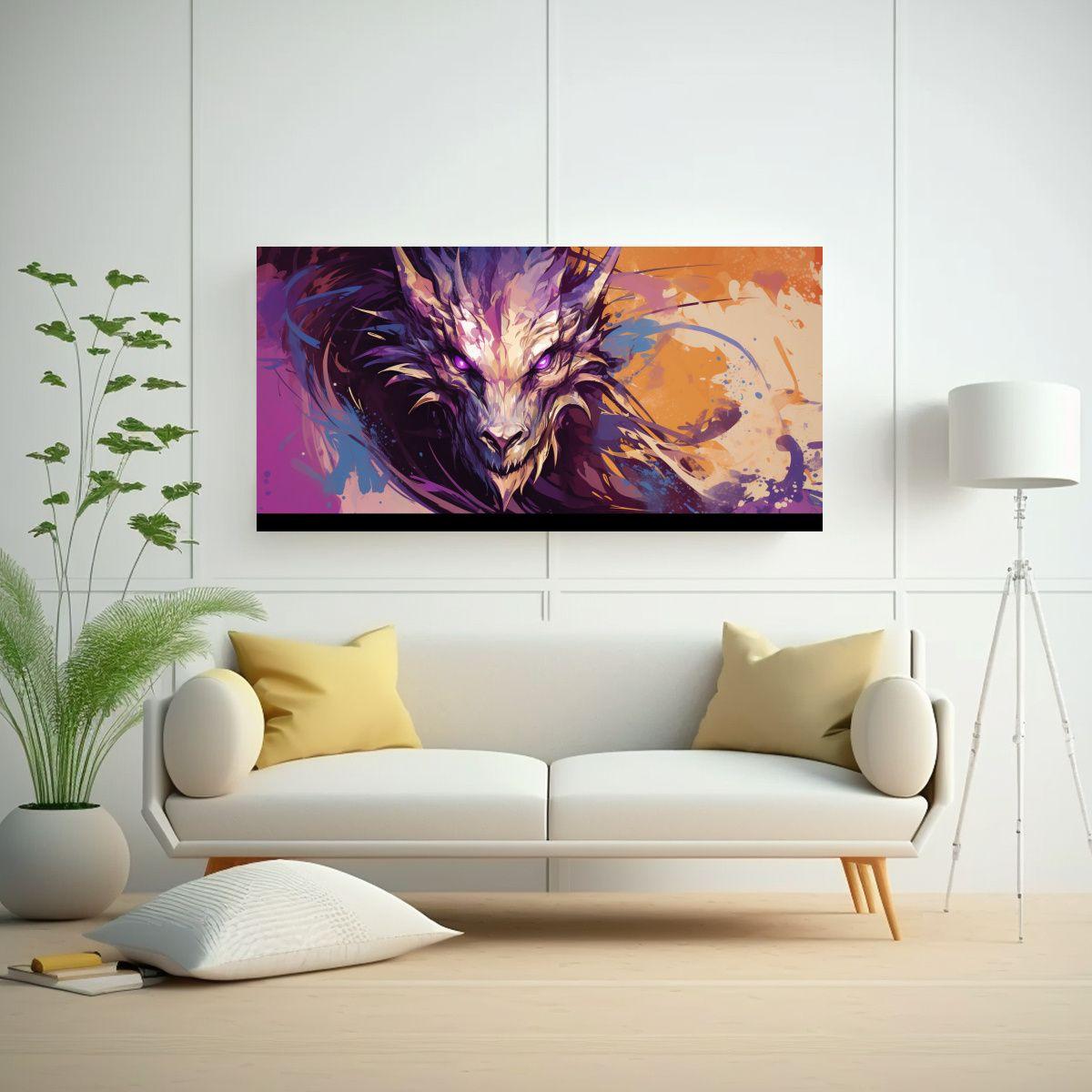 Cuadro Inspirador: Dragón En Tonos Marrón Y Mora 140x70cm-2
