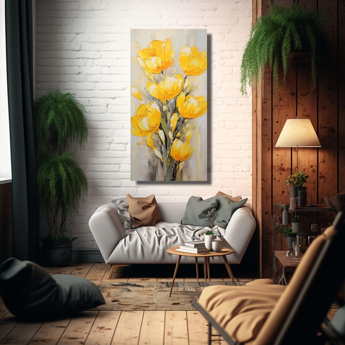 Cuadro Expresion Arte Urbano Tulipanes Amarillos 30x60cm-2