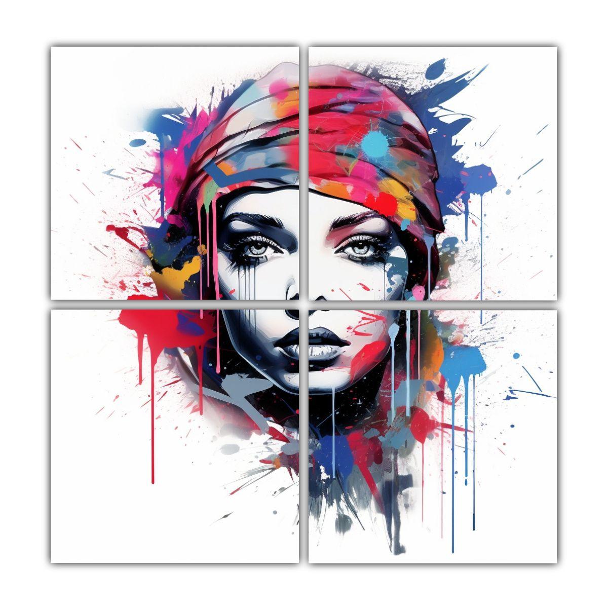 Cuadro Graffiti Mujer Fondo Blanco Colores 140x140 Cm-0