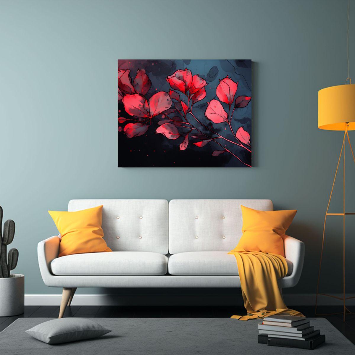 Cuadro De Arte Fino De Hojas De Eucalipto En Rojo Y Negro Pa 65x50cm-2
