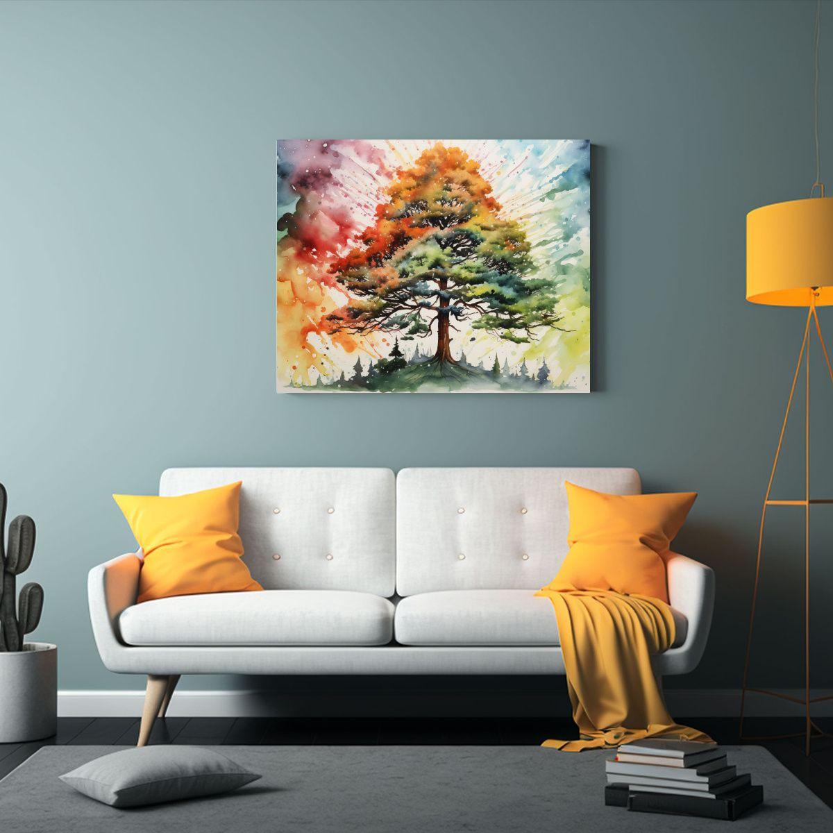 Pintura Abstracta De Colores Vibrantes De Un árbol De Cipr 45x30cm-2