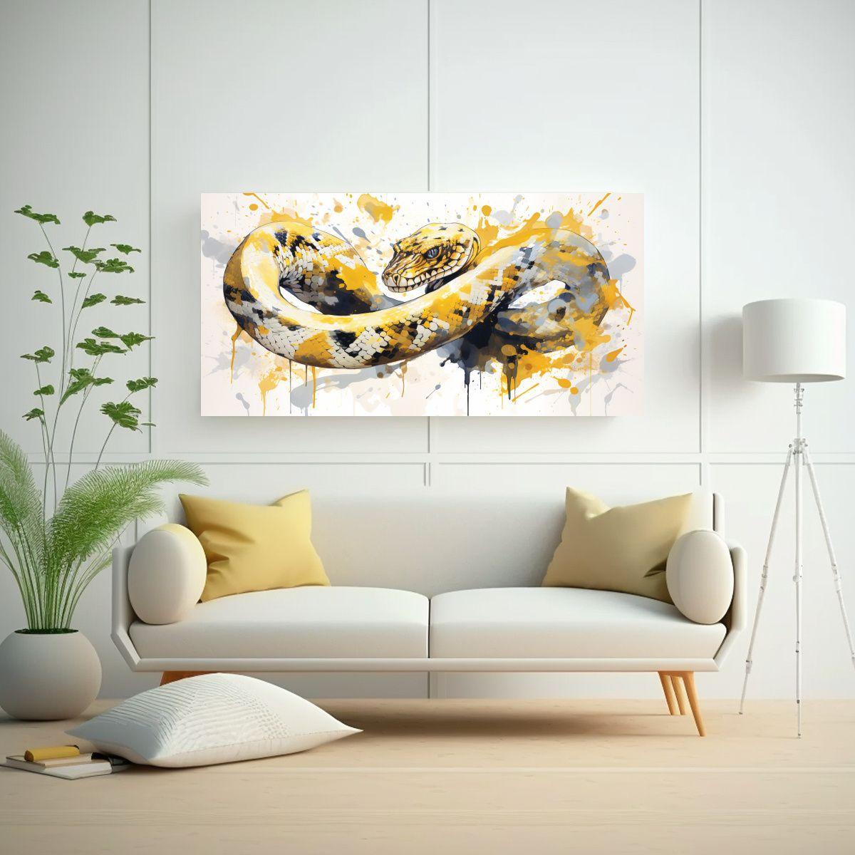 Cuadro Neo Pop Art Python En Blanco Y Dorado Con C 160x80cm-2