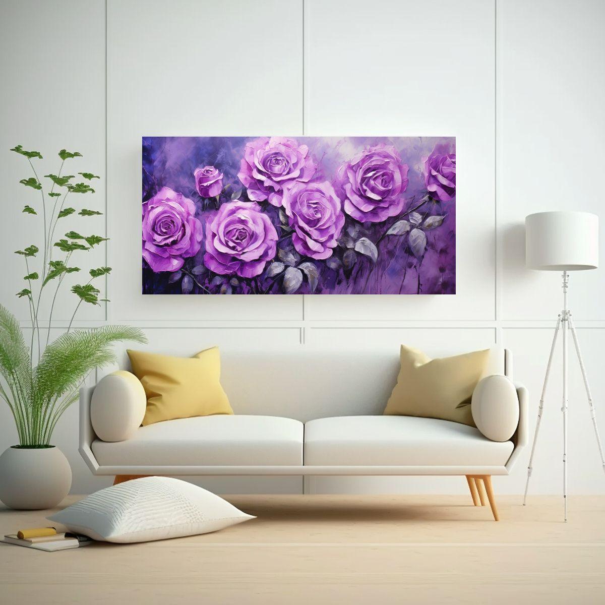 Cuadro Decorativo De Rosas Púrpuras En Estilo 60x30cm-2